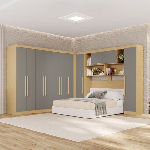 Guarda-Roupa Casal Modulado Pandora 11 Portas 2 Gavetas Jequitibá/Granizo - Pnr Móveis