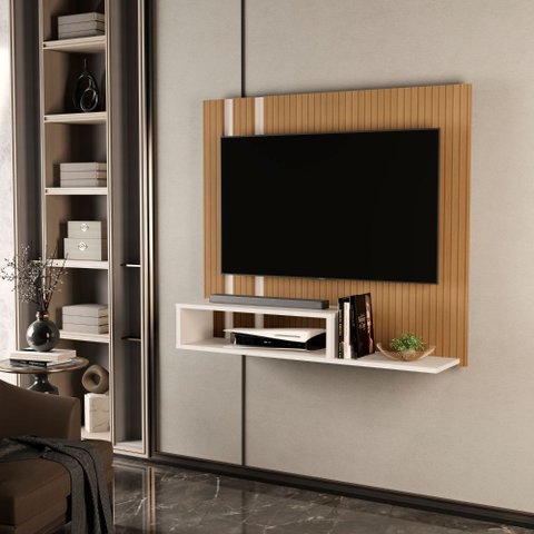 Painel Pompéia Suspenso para Tv de até 32 Polegadas - Ripado com Off White