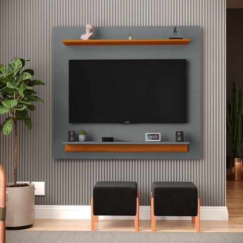 Painel Sala Rack para Quarto Tv 43 Polegadas Prime com Passa-cabos em Mdf/mdp - Jm3 Móveis:cinza