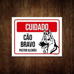 Kit 5 Placas Cuidado Cão Cachorro Bravo Pastor Alemão