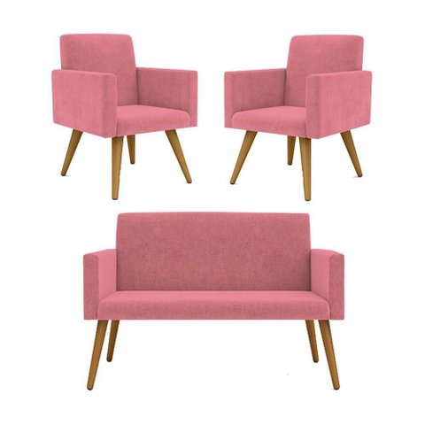 Kit Namoradeira + 02 Poltronas Decorativas Nina Rosa