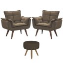 Ver imagem 1 de Conjunto 2 Poltronas Decorativas Opala e 1 Puff Redondo Pés Palito Suede Cappuccino UlissesDecor