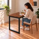 Ver imagem 6 de Mesa de Jantar Reforçada Industrial 100x80cm Tampo Marrom Pés Preto
