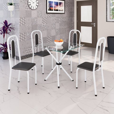Conjunto Sala de Jantar com 4 Cadeiras Lívia Branco/Preto