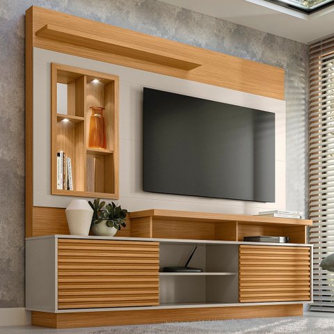 Estante Painel para Tv 60 Pol com Led 200cm Dora L06 Nature/off White - Mpozenato