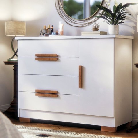 Cômoda Sapateira 4 Gavetas 1 Porta Brescia em MDF Branco