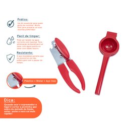 Kit abridor de lata espremedor de limão 2 pç vermelho– Oikos - 3