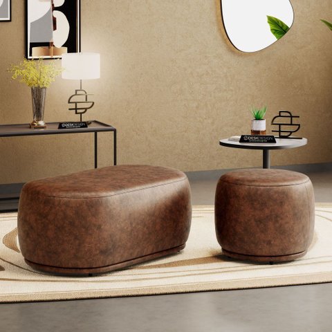 Conjunto 02 Puffs Decorativos Orgânicos Molly Couríssimo Whisky - Abmaza
