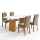 Ver imagem 2 de Conjunto de Jantar 4 Lugares Mesa Isla e Cadeiras Lyra MDF Cinamomo Off White Marrom