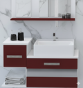 Ver imagem 2 de Kit Gabinete Mdf para Banheiro com Cuba e Espelheira 65cm:branco/vermelho