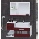 Ver imagem 1 de Kit Gabinete Mdf para Banheiro com Cuba e Espelheira 65cm:branco/vermelho