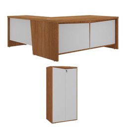 Conjunto Escritório Freijó/branco: Mesa Chefia 6300 + Balcão 6288 - 3