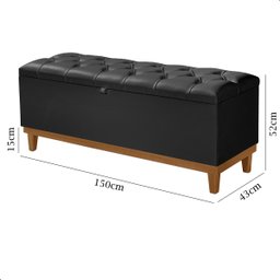 Recamier Baú Dubai Corino Preto Queen 1,50m Estofado Base Madeira - 7