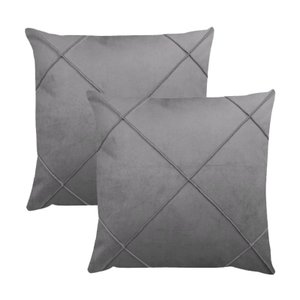 Kit 2 Capas para Almofada Drapeada em Veludo Quadrada Cinza Claro