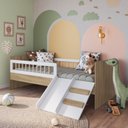 Ver imagem 1 de Cama Montessoriana de Solteiro com Escada e Escorrega Affetto Marrom/Aveiro Oak com Branco