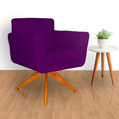 Poltrona Decorativa com Base Giratória de Madeira Quarto Isabella Veludo Roxo - Lm Decor