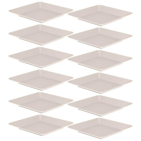 Jogo 12 Pratos Plásticos Quadrados 22,5cm Saladas Aperitivos Sobremesa Restaurantes Buffet ou Bege
