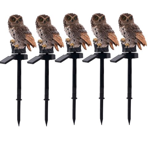 Luminaria Coruja Solar Kit 5 Uni Iluminaçao Led Decoraçao Rua Quintal Varanda Jardim Enfeite Escutur
