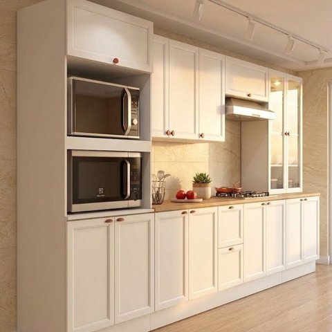 Cozinha Completa Modulada 6 Peças 15 Portas e 2 Gavetas com Nicho para Micro-Ondas e Tampo