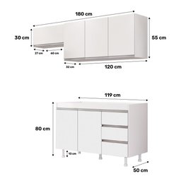 Cozinha Planejada Lux 3 Peças 100%mdf Balcão Gabinete sem Tampo 119cm 3 Gavetas Branco - Desk - 10 Cozinha Planejada Lux 3 Peças 100%mdf Balcão Gabinete sem Tampo 119cm 3 Gavetas Branco - Desk - 10