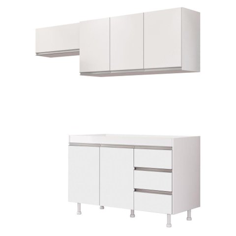 Cozinha Planejada Lux 3 Peças 100%mdf Balcão Gabinete sem Tampo 119cm 3 Gavetas Branco - Desk