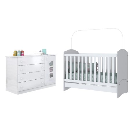 Cômoda Sapateira 100% MDF Ana Lívia 4 Gv + Berço Mini Cama 2x1 Pirulito