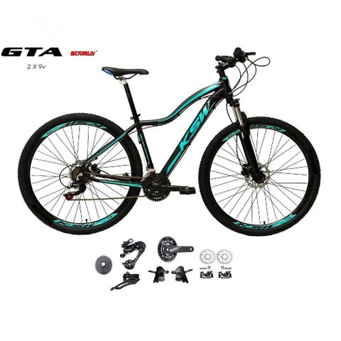 Bicicleta Aro 29 Ksw Mwza Feminina Kit 2x9 Gta Sunrun Disco K7 11/36 Pedivela 24/38d com Trava -