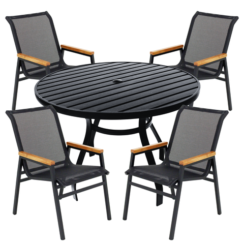 Kit Mesa de Jardim 1,20m Alumínio + 4 Cadeiras Área Externa