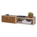 Ver imagem 4 de Rack Home Suspenso 1.20 Estante Tv 42" Bancada Flutuante 1 Porta Nicho Decoração Sala Quarto Retrô