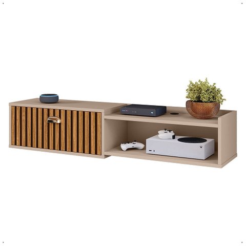 Rack Home Suspenso 1.20 Estante Tv 42" Bancada 1 Porta Nicho Decoração Sala Quarto