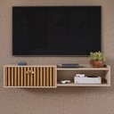 Ver imagem 2 de Rack Home Suspenso 1.20 Estante Tv 42" Bancada Flutuante 1 Porta Nicho Decoração Sala Quarto Retrô