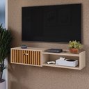 Ver imagem 1 de Rack Home Suspenso 1.20 Estante Tv 42" Bancada Flutuante 1 Porta Nicho Decoração Sala Quarto Retrô
