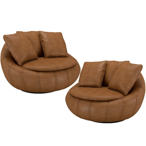 Kit 02 Poltronas Giratórias para Sala de Estar Kira M03 Couríssimo Whisky - Lyam Decor