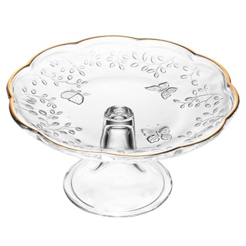 Prato para Bolo 19 cm de Cristal com Pé New Butterfly com Fio de Ouro Lyor