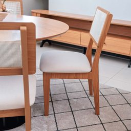 Conjunto Mesa de Jantar Redonda 4 Cadeiras Encosto Tela 100% Mdf Preto Bege Dalla Costa - 12