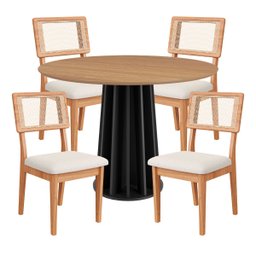 Conjunto Mesa de Jantar Redonda 4 Cadeiras Encosto Tela 100% Mdf Preto Bege Dalla Costa - 5