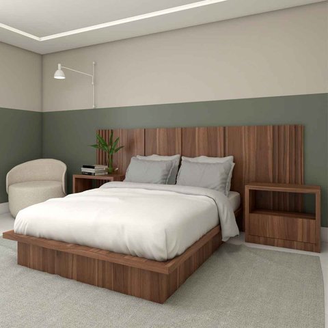 Cama Casal 1,48m Cabeceira e 2 Mesas Laterais Mdf sob Medidas Cor:nogueira Cadiz