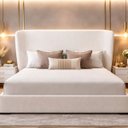 Ver imagem 1 de Cabeceira Liz Estofada para Cama Casal Luxo Moderna Premium Bege