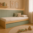 Ver imagem 1 de Bicama Infantil Solteiro MDF Carvalho Malva com Cama Auxiliar Verde
