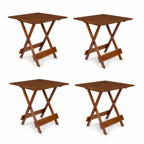 Kit 4 Mesas Dobráveis 70x70cm em MDF Mel Marrom