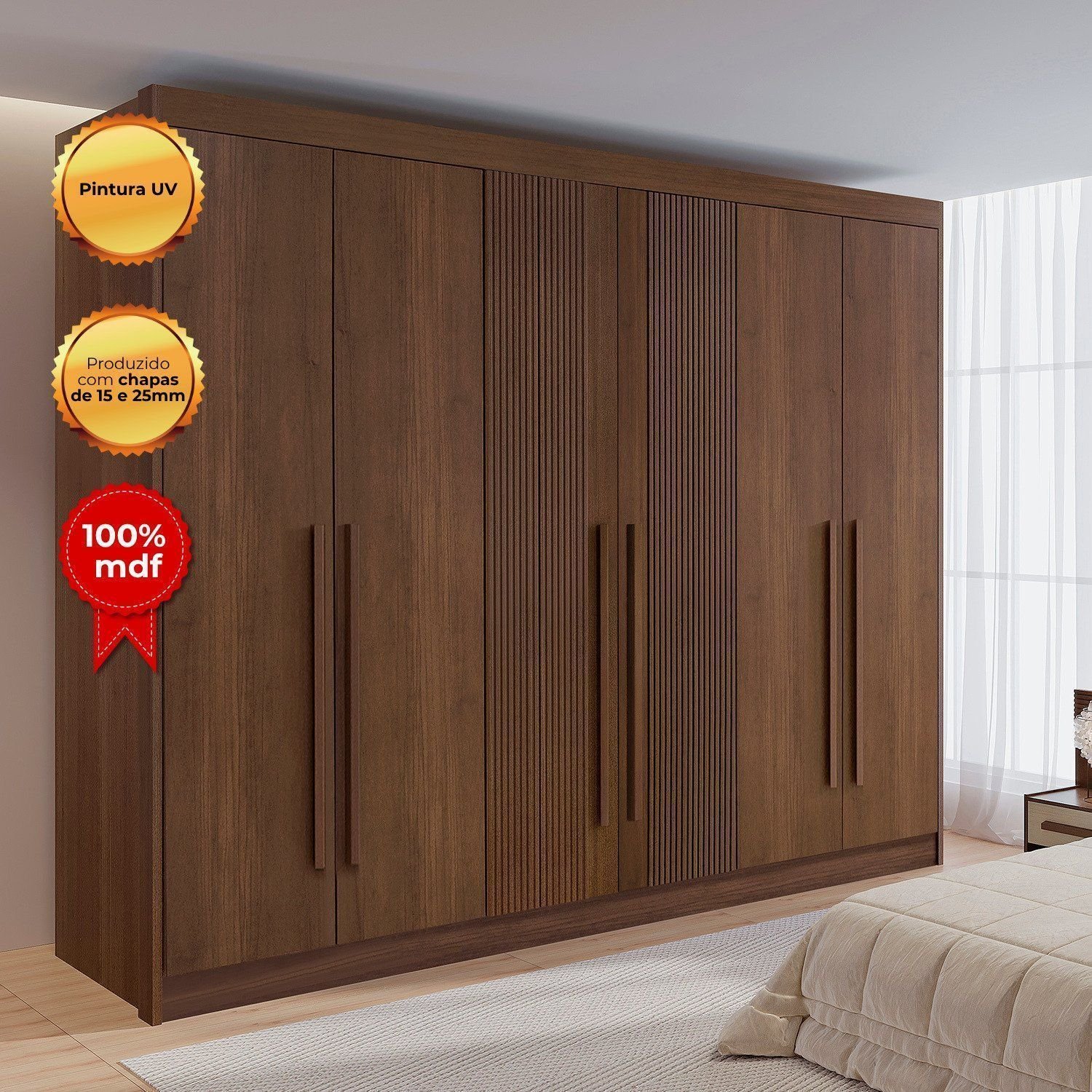 Guarda-Roupa Casal 6 Portas 6 Gavetas 100% MDF Dobradiça Slow Zeus
