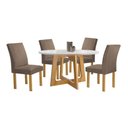 Ver imagem 3 de Conjunto Sala de Jantar Arizona 4 Lugares Tampo em Vidro com Cadeiras Veludo Bege 120cm Cel Móveis