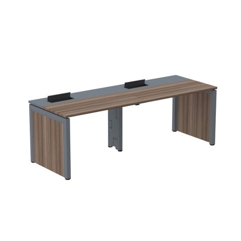 Escrivaninha Mesa Escritório Corporativa para 2 Pessoas PSCPP110 220cm Industrial Walnut e Grafito Marrom