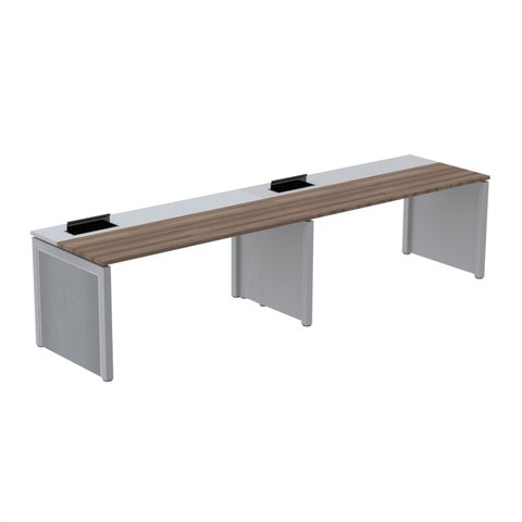 Escrivaninha Mesa Escritório Corporativa para 2 Pessoas PSCPP110 220cm Industrial Walnut e Cinza Marrom