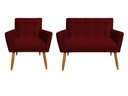 Ver imagem 1 de Kit Namoradeira + 1 Poltrona Decorativa Onix Suede Marsala Pés Madeira Ms Decor