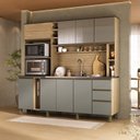 Ver imagem 1 de Cozinha Compacta 205cm MDF 1,5cm com Portas de Vidro Érica Bege/Amendoa/Acqua