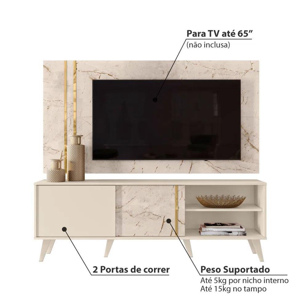 Rack com Painel Cronos para TV de 65 Pol Branco Off White - 3