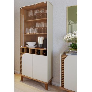 Cristaleira Jurerê com Adega P/ 5 Garrafas Off White Matte/freijó - Colibri