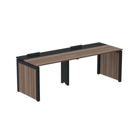 Escrivaninha Mesa Escritório Corporativa para 2 Pessoas PSCPP110 220cm Industrial Walnut e Preto Marrom