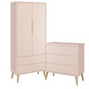 Ver imagem 1 de Jogo de Quarto Infantil Theo Guarda Roupa 2 Portas e Cômoda 3 Gavetas Rosa Fosco com Pés Madeira Nat